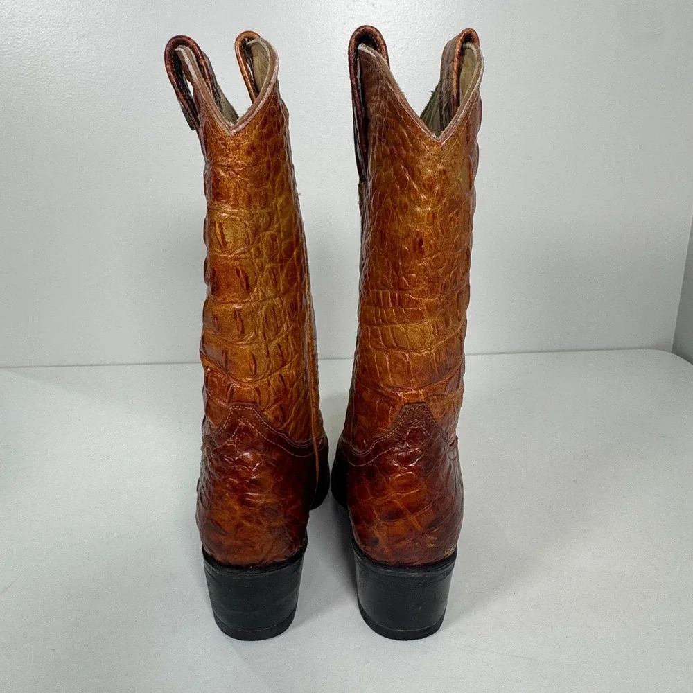 Rogers Boots Boys Cognac Brown Alligator Embossed Leather‎ Cowboy Boots 4.5Y